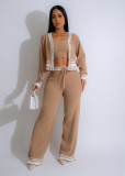 Striped Knitting Casual Three-Piece Cardigan Pants Set