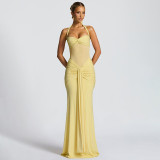 Halter Twist Mesh Patchwork Ruched Ribbon Sexy Maxi Dress