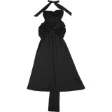 Halter Twist Mesh Patchwork Ruched Ribbon Sexy Maxi Dress