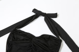 Halter Twist Mesh Patchwork Ruched Ribbon Sexy Maxi Dress