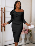 Flower Off Shoulder Long Sleeve Formal Bodyon Party Dress