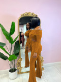 Solid Off-Shoulder Top and Flare Pants Two-Piece Set