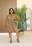 Solid V Neck Loose Casual Dress