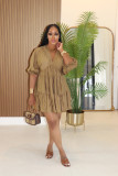 Solid V Neck Loose Casual Dress