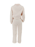 Solid Lapel Sweatshirt and Loose Pants Two Piece Set