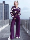 Casual Contrast Striped Knitted Top and Pants Two Piece Set