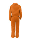 Solid Lapel Sweatshirt and Loose Pants Two Piece Set