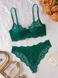 Women's See-Through Lace Underwired Push-up Bra Triangle Pantie Lingerie Set