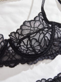 Women's See-Through Lace Underwired Push-up Bra Triangle Pantie Lingerie Set