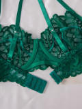 Women's See-Through Lace Underwired Push-up Bra Triangle Pantie Lingerie Set