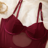 Women Sexy Transparent Bodysuit Mesh Underwire Lingerie with Gloves