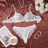 Women's See-Through Lace Underwired Push-up Bra Triangle Pantie Lingerie Set