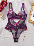 Sexy Embroidered See-Through Lace Bodysuit Teddy Lingerie