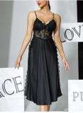 Women Sexy Lace Patchwork Removable Padded Camisole Slit Nightgown