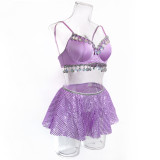 Women's Shell Tassel Sequin Sexy Skirt Three-Piece Lingerie Set