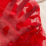 Sexy Lingerie Red See-Through Mesh Lace Camisole Nightgown