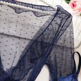 Sexy Polka Dot See-Through Lace Ruffle Robe Three-Piece Lingerie Set