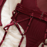 Women Sexy Transparent Bodysuit Mesh Underwire Lingerie with Gloves