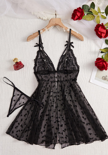 Sexy Lingerie See-Through Lace Camisole Nightdress and Panty Two-Piece Set