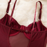 Women Sexy Transparent Bodysuit Mesh Underwire Lingerie with Gloves
