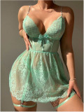 Sexy Lingerie Set Women See-Through Lace Mesh Chain Straps Night Dress