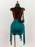 Sexy Halter Cowl Neck Mesh Ruffle Backless Party Dress (NOT including glasses,bag or necklace)