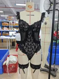 Sexy Lingerie Floral Lace Sexy Hollow See-Through Bodysuit Three Piece Set