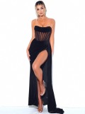 Strapless Sexy Slit Maxi Evening Dress