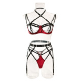 Erotic Lingerie Bondage Leopard Underwired Bra Garter Thong Sexy 3PCS Set Underwear