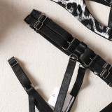 Erotic Lingerie Bondage Leopard Underwired Bra Garter Thong Sexy 3PCS Set Underwear