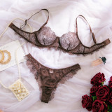 Sexy Lingerie Transparent Eyelash Mesh Underwired Bra and Pantie Underwear