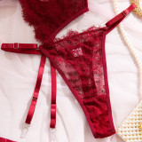 Sexy Transparent Eyelash Mesh Halter Underwired Garter Lingerie Set Underwear