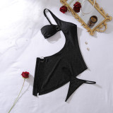 Sexy Lingerie Hollow Slash Shoulder Shiny Holiday Underwear Set