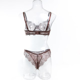 Sexy Lingerie Transparent Eyelash Mesh Underwired Bra and Pantie Underwear