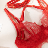 Sexy Transparent Eyelash Mesh Underwired Garter Lingerie Set Underwear