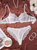Women's See-Through Lace Underwired Push-up Bra Triangle Pantie Lingerie Set