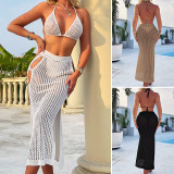 Sexy Crocheting Knit Hollow Out Bikini Top Skirt Beach Two Piece Cover-up