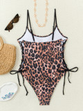 Leopard Print U-Neck Tie Side One Piece Swimwear