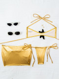Starfish Decor Low-Neck Tight Metallic Three-Piece swimwear