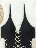 Sexy Beach Contrast Color Lace-Up Swimwear