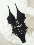 Sexy Beach Contrast Color Lace-Up Swimwear