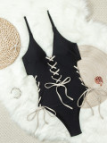 Sexy Beach Contrast Color Lace-Up Swimwear