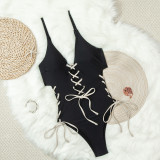 Sexy Beach Contrast Color Lace-Up Swimwear