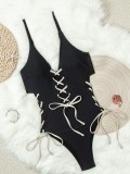 Sexy Beach Contrast Color Lace-Up Swimwear