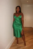 Solid Sexy Strap Slit Midi Dress
