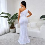 Sequin Slash Shoulder Maxi Evening Dress