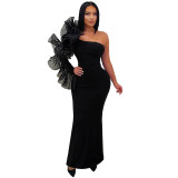 Elegant Ruffle Slash Maxi Evening Dress