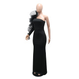 Elegant Ruffle Slash Maxi Evening Dress