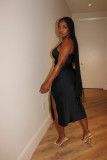 Solid Sexy Strap Slit Midi Dress