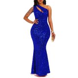 Sequin Slash Shoulder Maxi Evening Dress